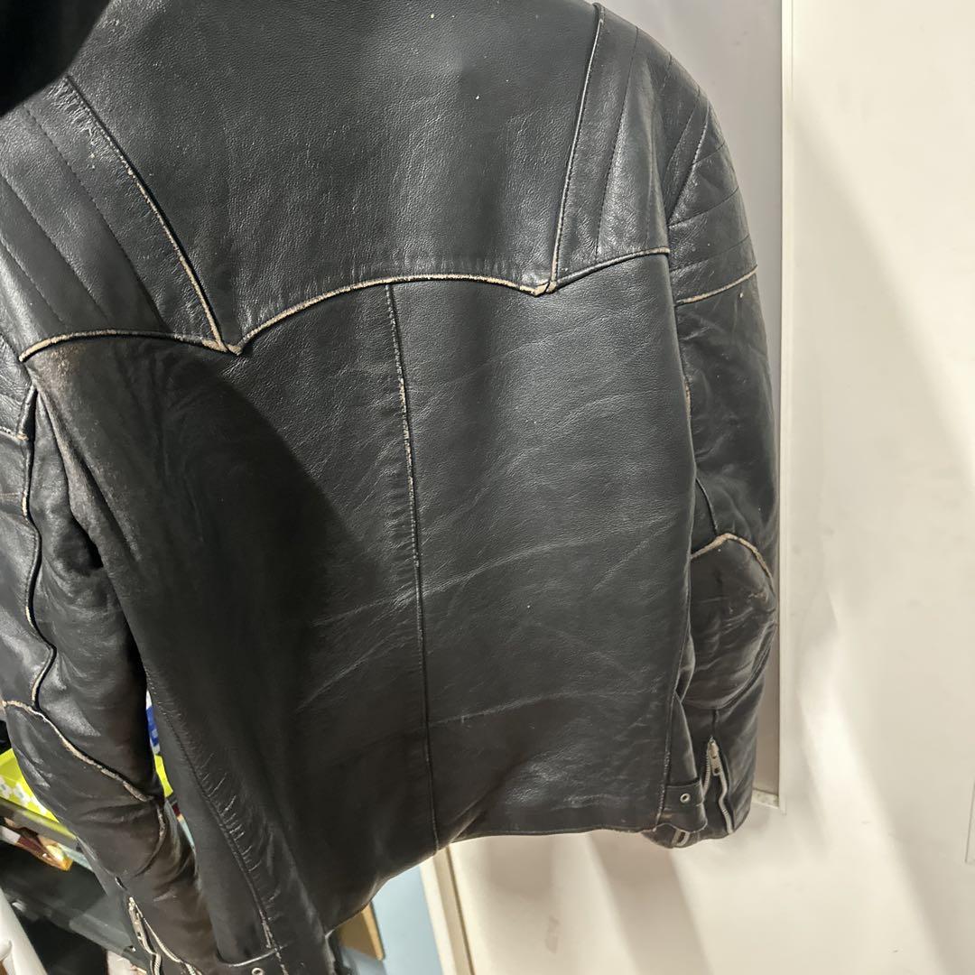 レザーライダースジャケット 黒 赤内側