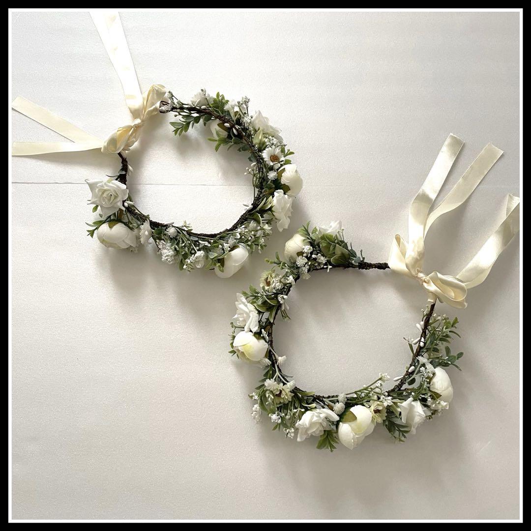 誕生日　結婚式　パーティー　花冠　ホワイト　リボン
