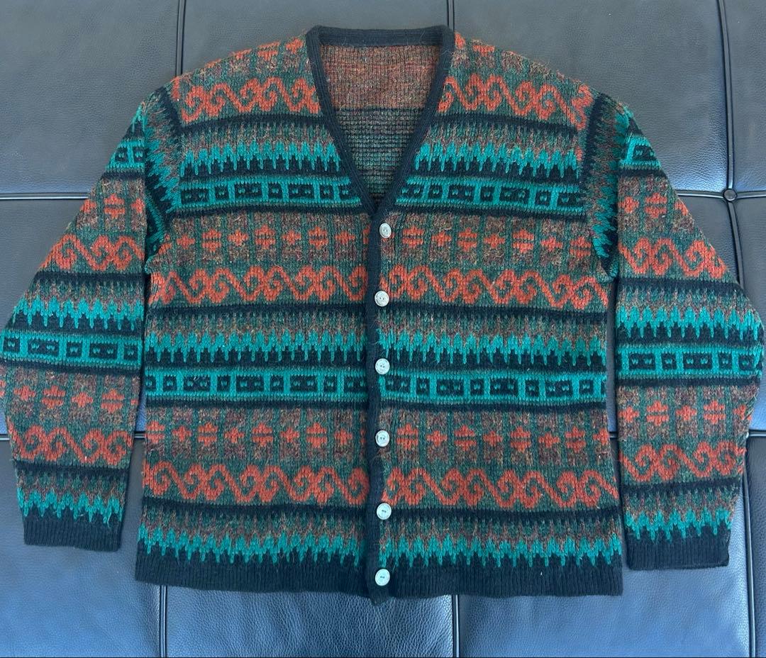 60s モヘア カーディガン 総柄L