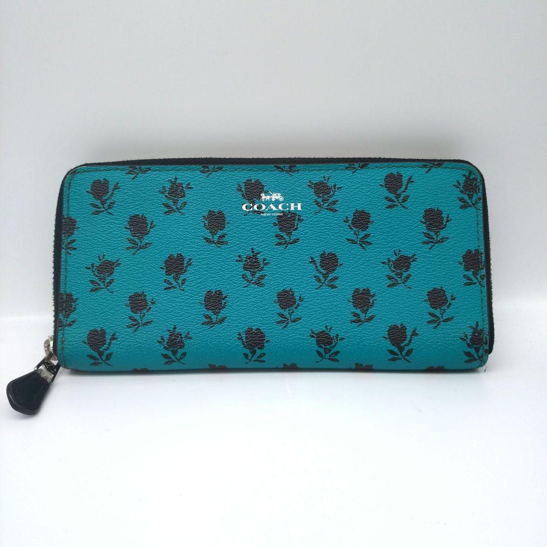 【最終値下】COACH ラウンドファスナー長財布 グリーン花柄