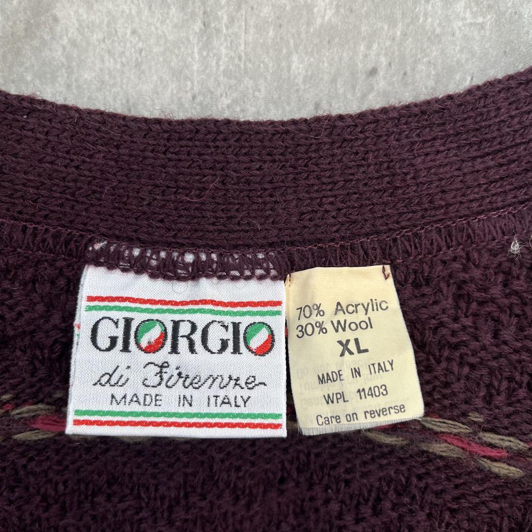 【イタリア製】デザイン ニット カーディガン レトロ ビンテージ 古着 メンズ