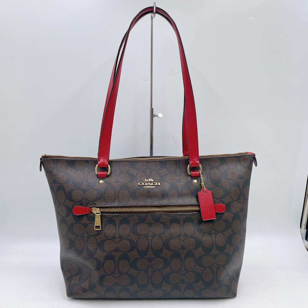 超ポイントアップ祭 COACH コーチ 79609 レッド ブラウン シグネチャー トートバッグ バッグ