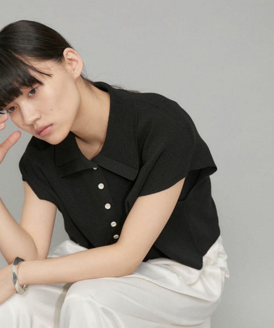 【美品】ADAM ET ROPE’ 　ニットポロTEE ブラック　カットソー