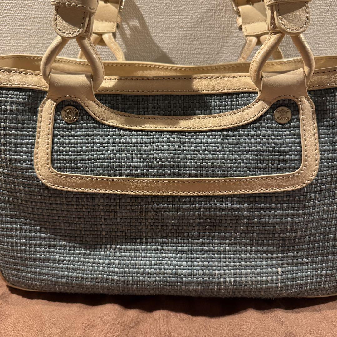 【CELINE】　セリーヌストロー　ツイード　ハンドバッグ