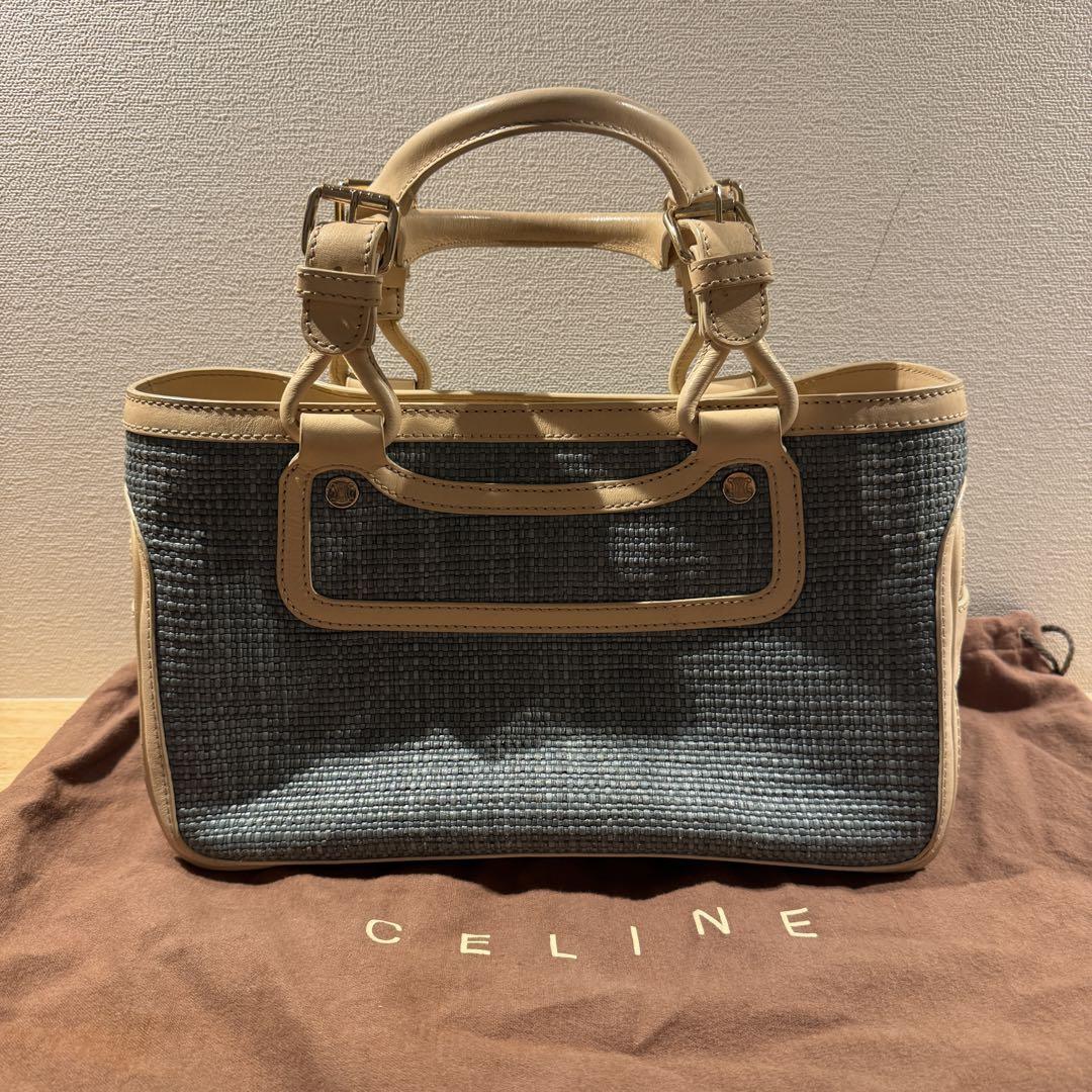【CELINE】　セリーヌストロー　ツイード　ハンドバッグ