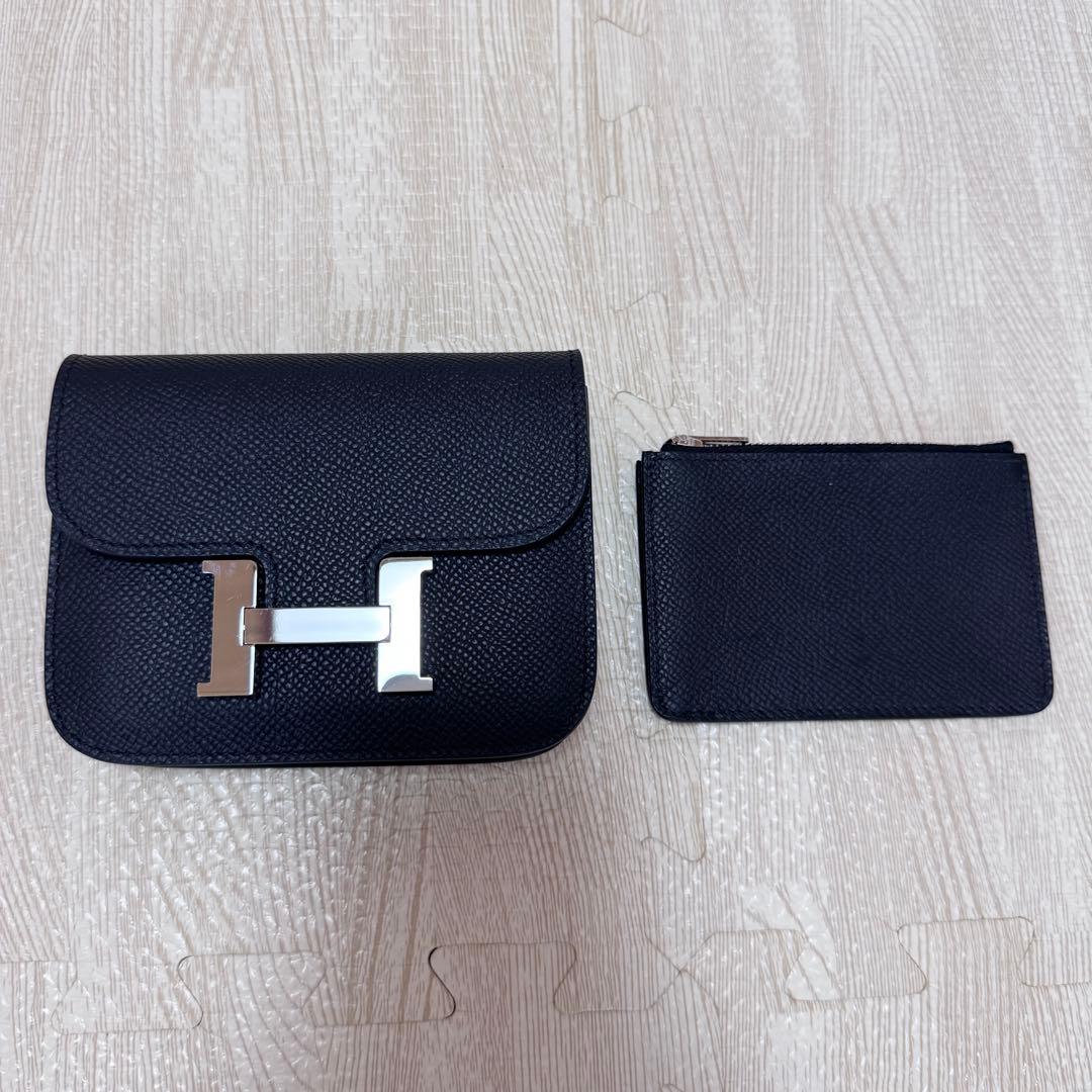 黒 シルバー金具 ストラップ付き HERMES エルメス コンスタンススリム