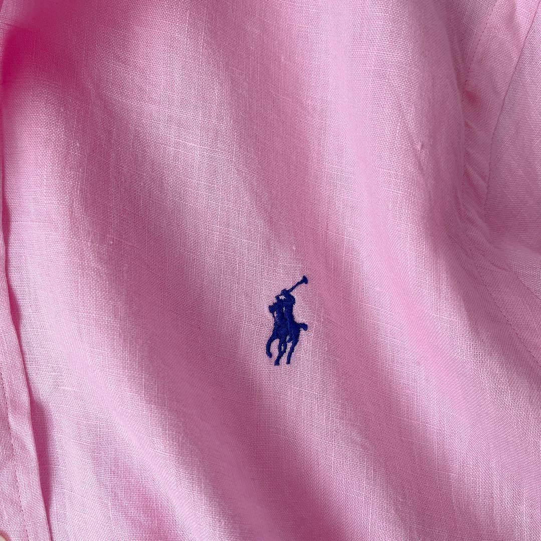 【美品】ラルフローレン リネンシャツ ポニー刺繍 ピンク 21年モデル