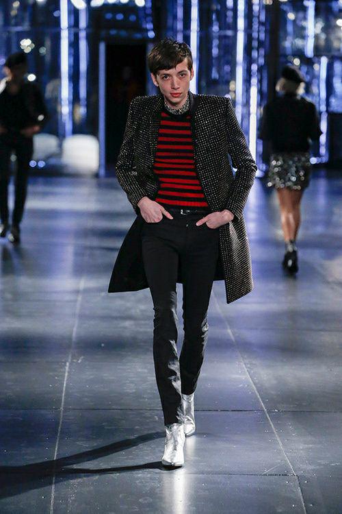 われていま 新品 赤×黒 ボーダー ニット マフラー wl49P-m57003438893 Saint Laurent 15aw ボーダー