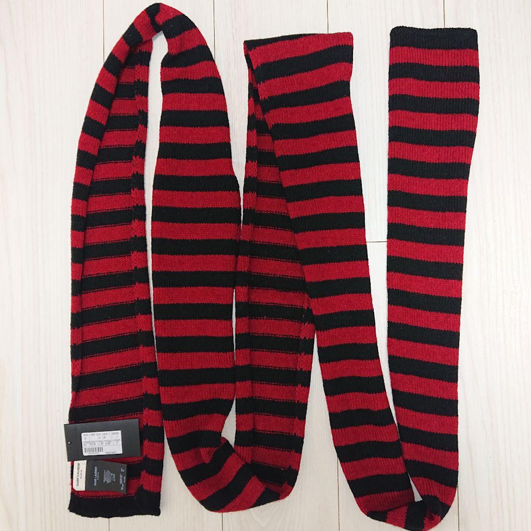 われていま 新品 赤×黒 ボーダー ニット マフラー wl49P-m57003438893 Saint Laurent 15aw ボーダー