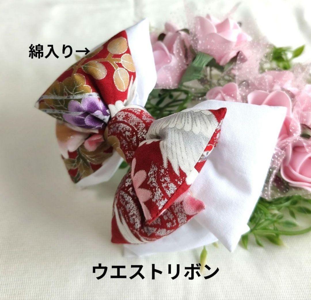 ベビー袴鶴柄、ヘアバンドセット、ハンドメイド、お食い初め