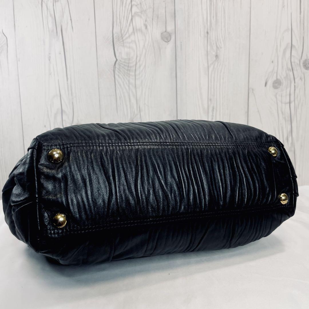 ◇ PRADA ◇ プラダ ギャザー ハンドバッグ レザー ブラック 黒