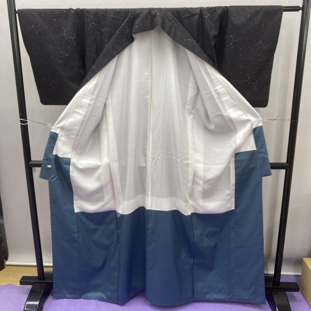 5788 黒　星座　紬　着物　正絹　おしゃれ着