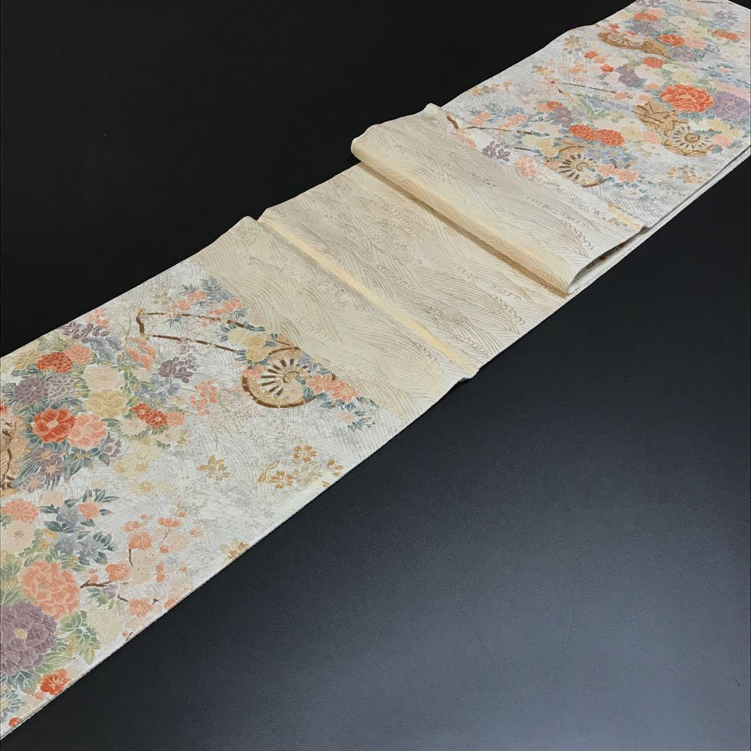 3952］袋帯 美品 花車吉祥 唐織 金銀糸 六通 正絹 着物 フォーマル