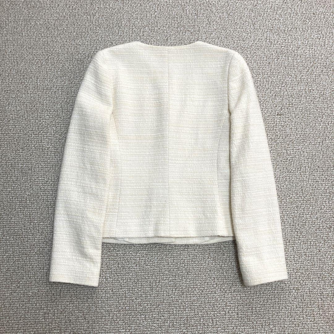 まとめ買いでお得 theory ノーカラー ツイードジャケット アルパカ混 アイボリー ジャケット・アウター