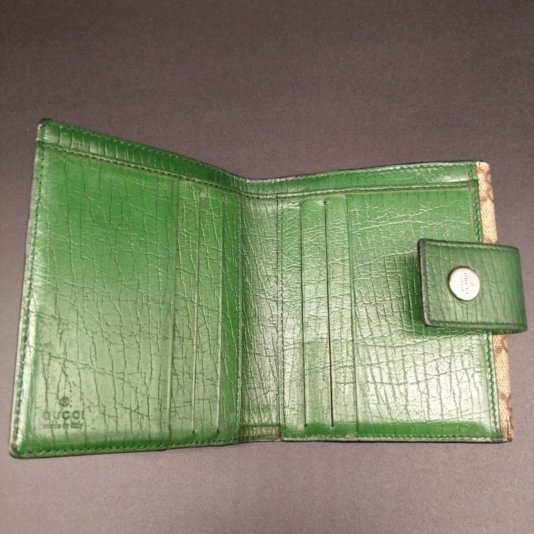 美品】GUCCI 二つ折り財布 GG柄 × グリーンレザー 115039