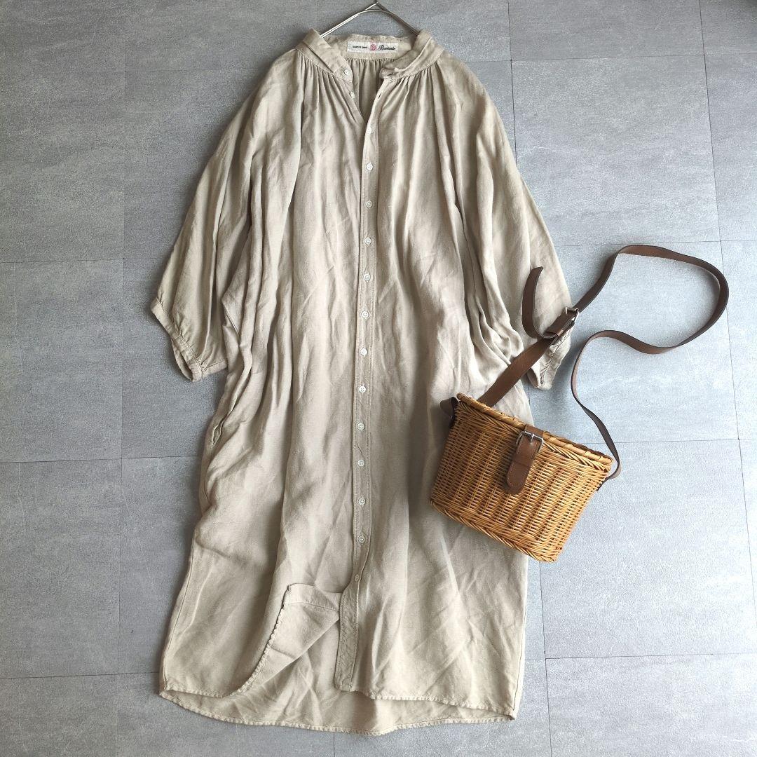 brocante　ブロカント グランシャツ　ワンピース リネン　ギャザー　襟