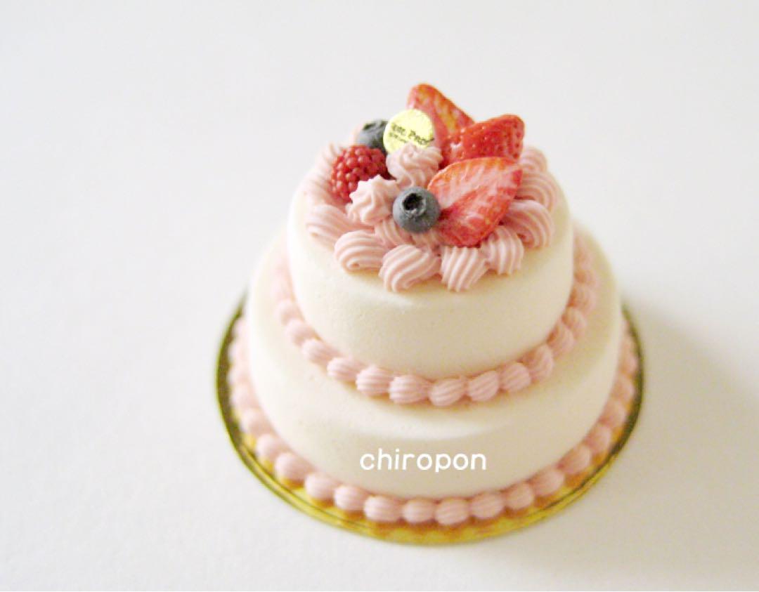 1/12 ミニチュア デコレーション2段ケーキ ドールハウス スイーツ お菓子