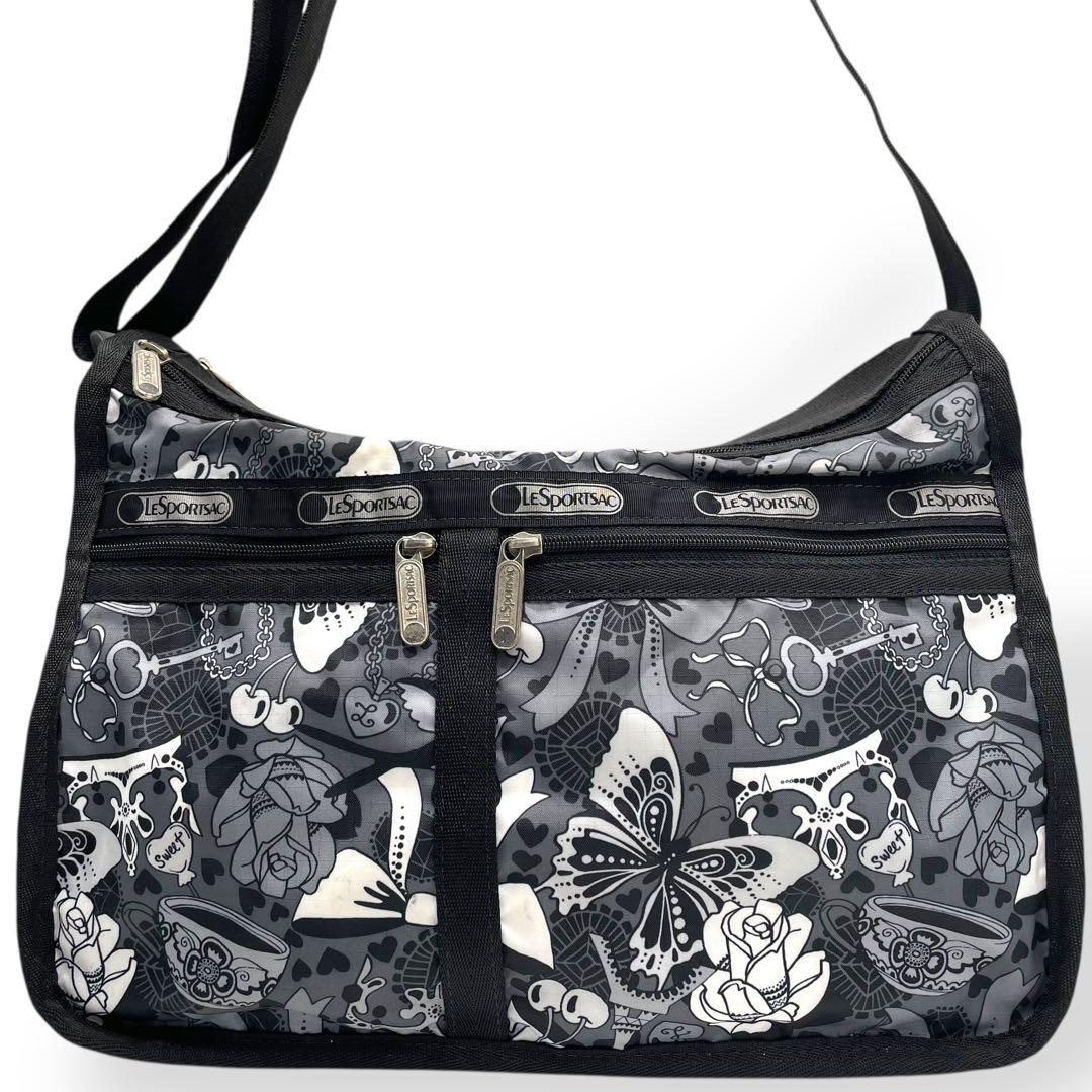 極美品　LeSportsac レスポートサック　ショルダーバッグ　総柄　ブラック