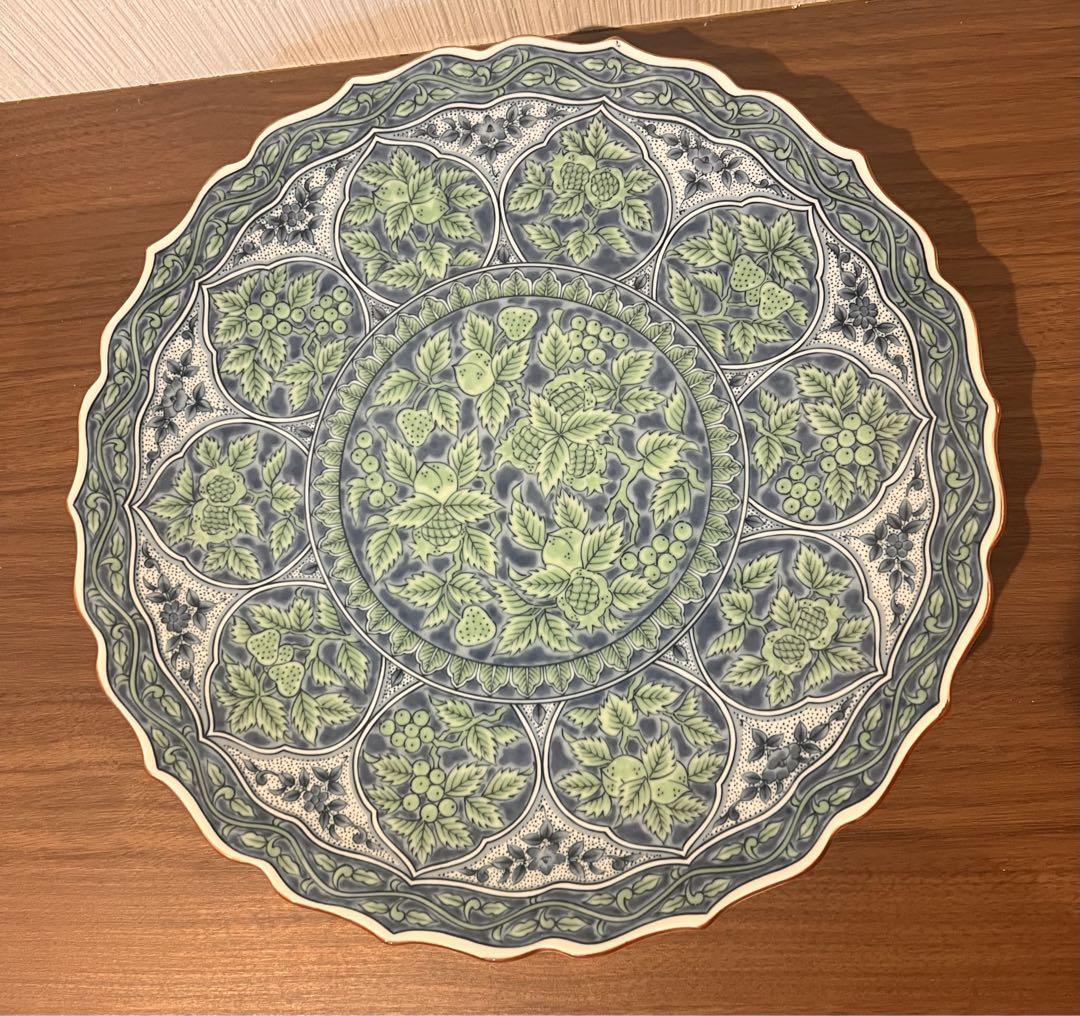 前畑陶器庫山窯青華緑彩色絵古伊万里花紋盛皿
