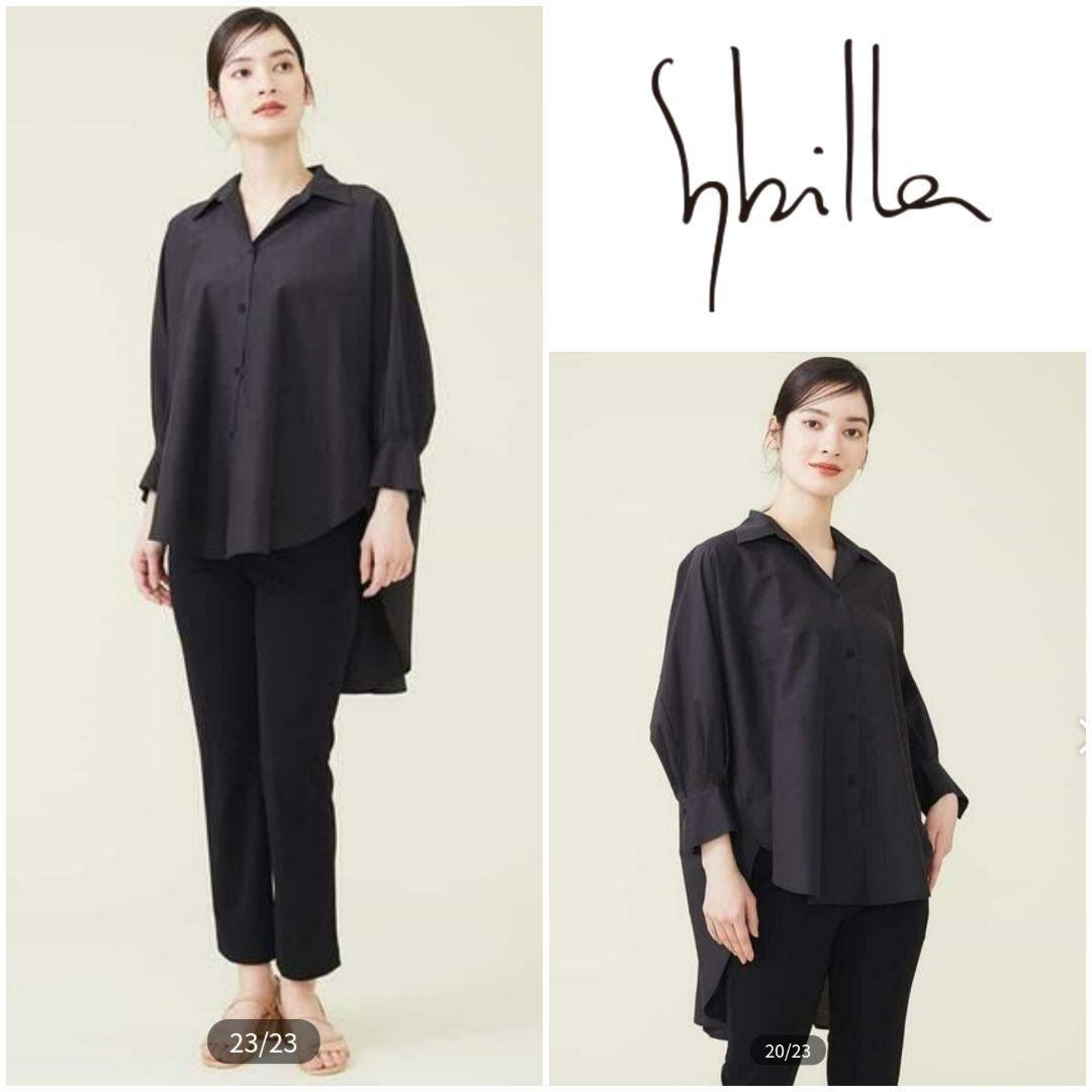 Sybilla　シビラ　ロングシャツ　ブラック　ブラウス　黒　ゆったり　抜き襟