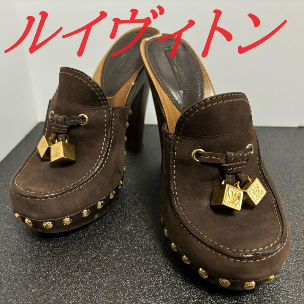 LOUIS VUITTON】ルイヴィトンレザーパンプス・サンダルキューブロゴ LOUIS VUITTON】ルイヴィトンレザーパンプス・サンダルキューブロゴ