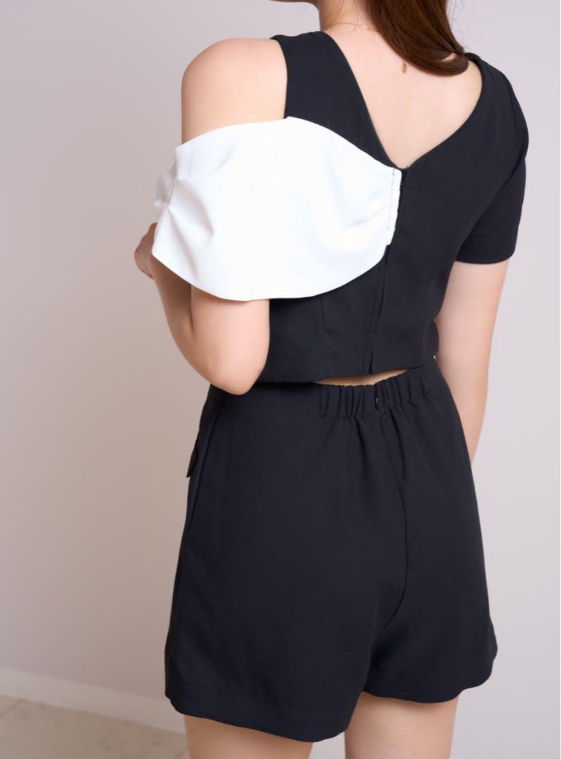 herlipto Bicolor Ribbon-Motif Romper S - メルカリ