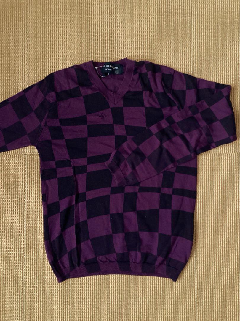 COMME des GARÇONS HOMME 紫黒チェック Vネックセーター
