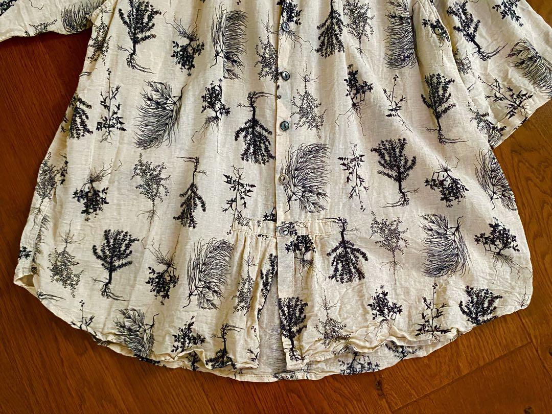 美品★pas de calais パドカレ　綿麻　半袖ブラウス　ベージュ系 美品☆pas de calais パドカレ 綿麻 半袖ブラウス ベージュ系