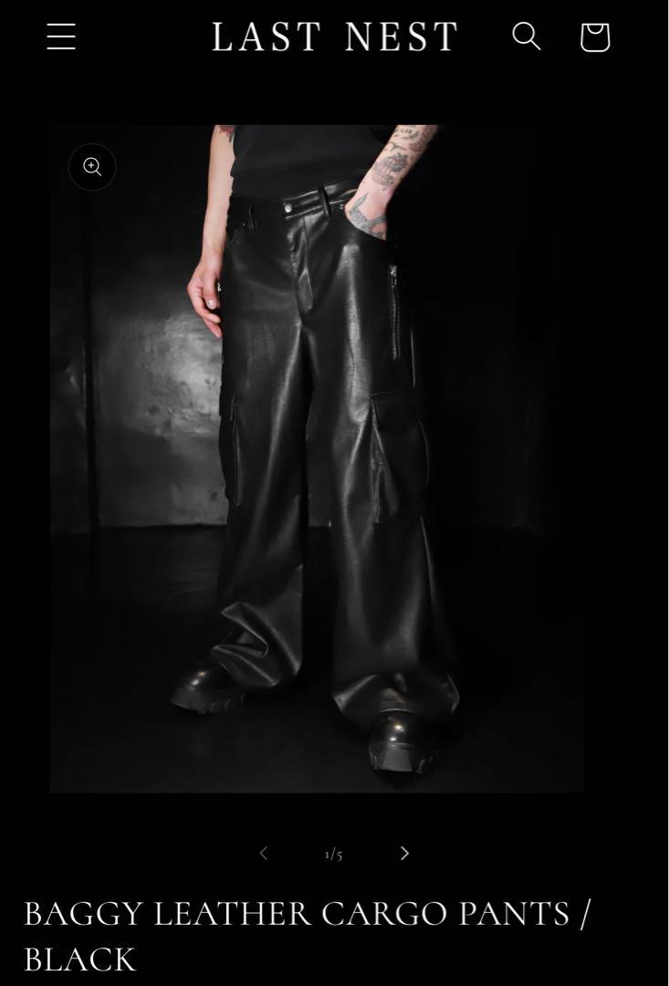 (LASTNEST)BAGGYLEATHERCARGOPANTS / BLACK