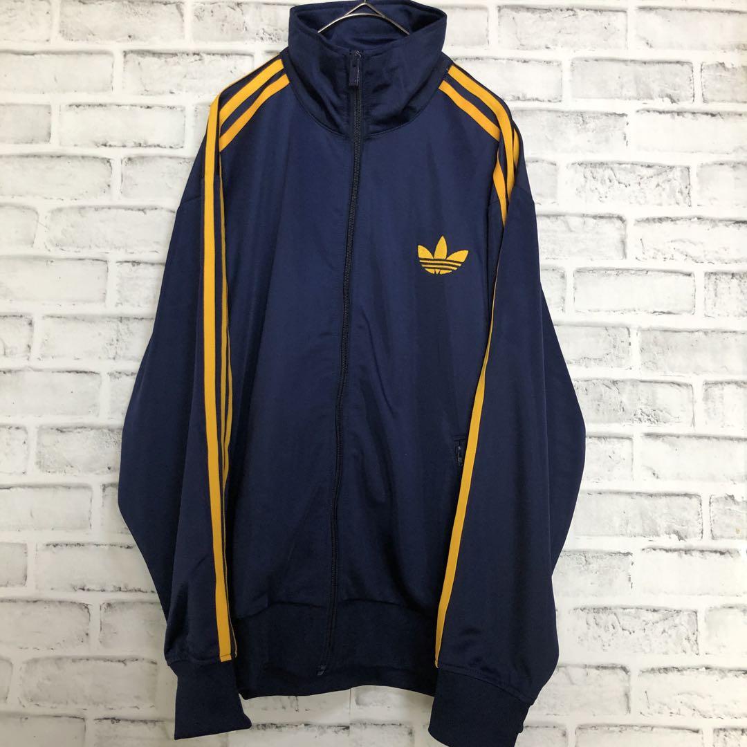 新品女性XL/メンズS⭐️adidas トラックジャケット 刺繍 ネイビー×濃黄 新品女性XL/メンズS⭐️adidas トラックジャケット 刺繍