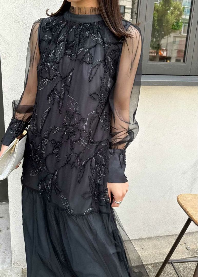 新品 Lサイズ 黒 ニアナ ドリードールグレーフェザーフラワーチュール