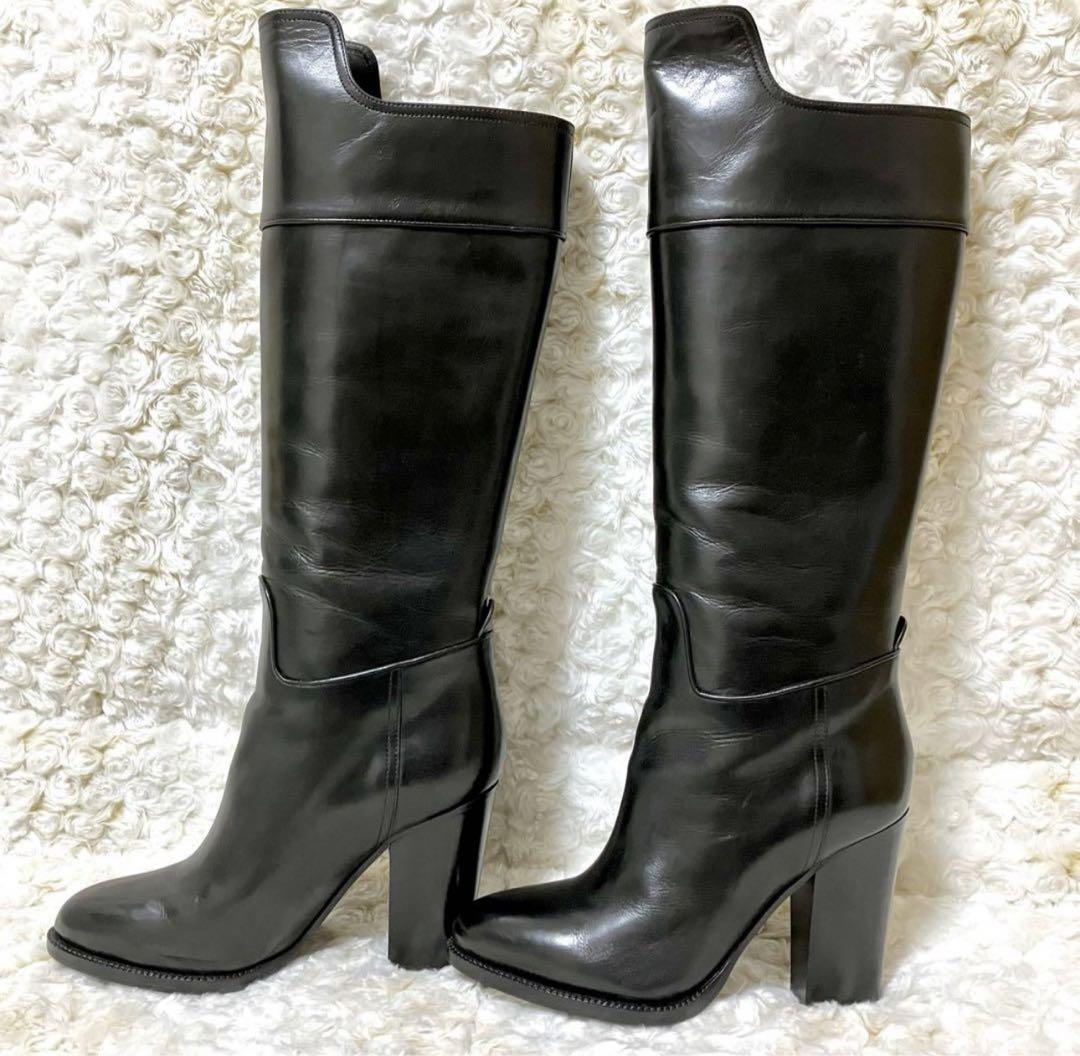 【RALPH LAUREN】 黒 レザー ロングブーツ 高ヒール