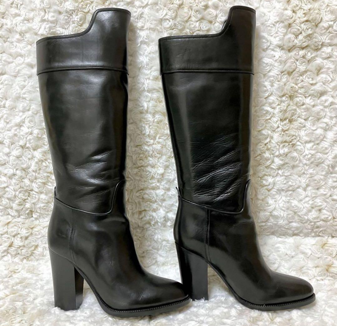 【RALPH LAUREN】 黒 レザー ロングブーツ 高ヒール