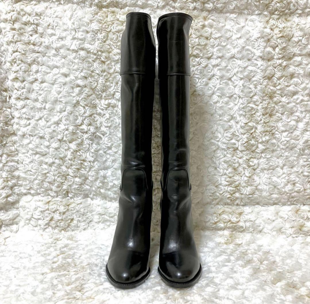 【RALPH LAUREN】 黒 レザー ロングブーツ 高ヒール