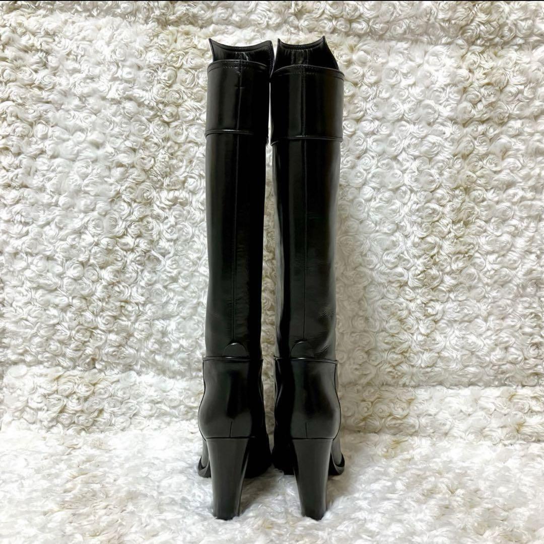 【RALPH LAUREN】 黒 レザー ロングブーツ 高ヒール