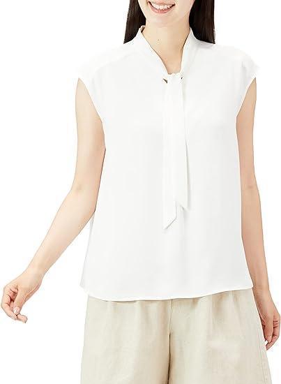 【NATURAL BEAUTY BASIC】『S』ボウタイブラウス　白　ノースリ_画像1