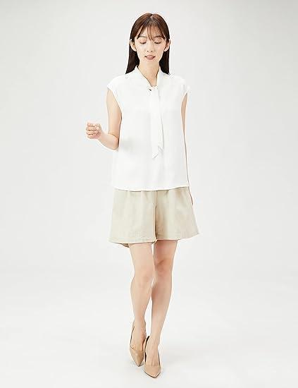 【NATURAL BEAUTY BASIC】『S』ボウタイブラウス　白　ノースリ_画像1