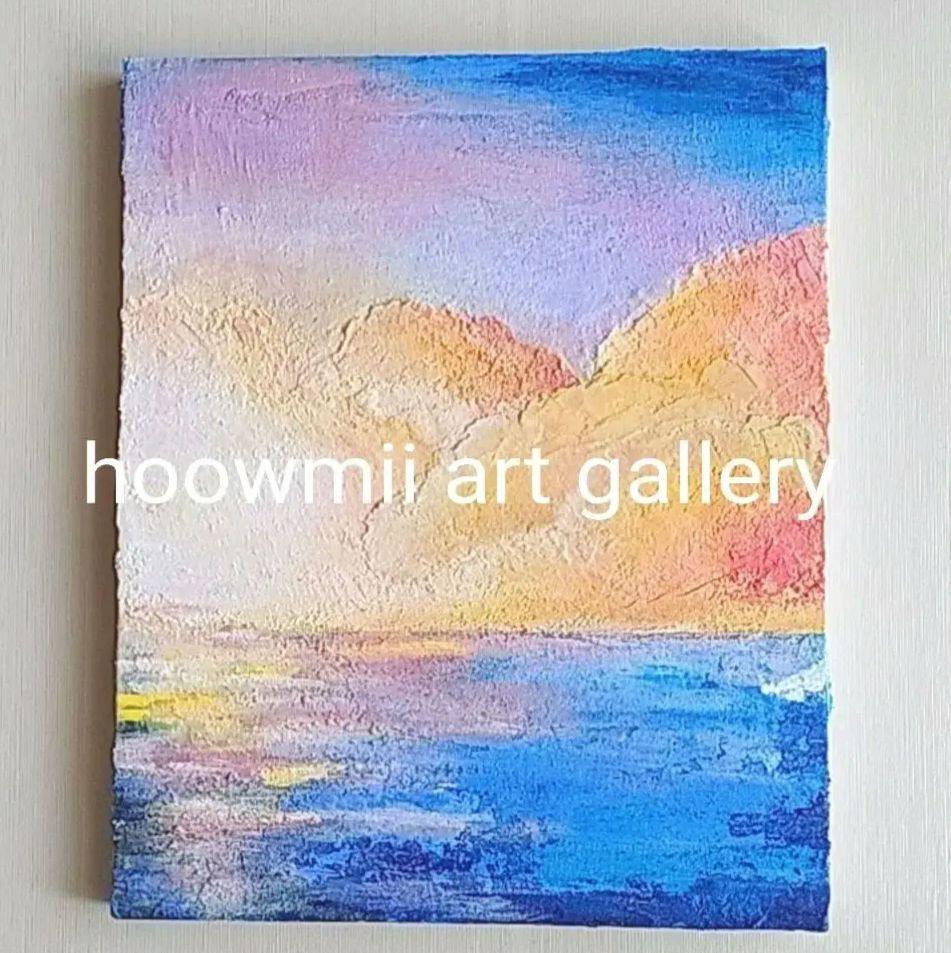 夕方の空 夕日の絵 テクスチャーアート インテリアパネル