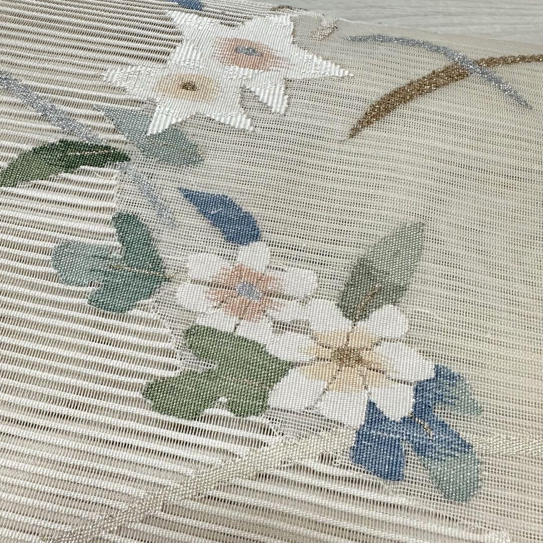 夏帯 名古屋帯 絽綴れ 長尺 可愛い花模様 芝草 八寸 正絹 着物RO