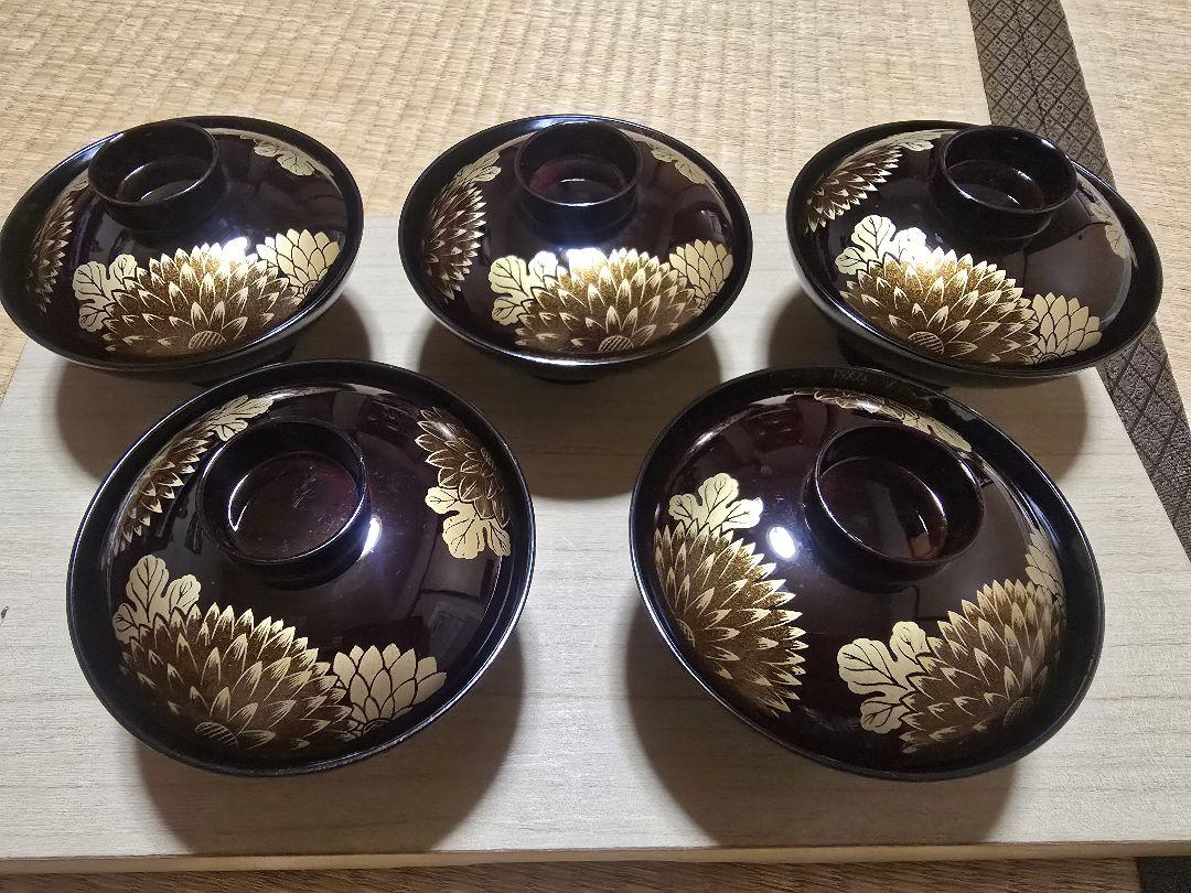 漆器 椀 5セット 金色花模様 - メルカリ