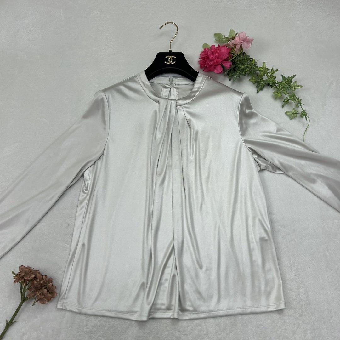 R142 美品 XL 13+ レリアンプラスハウス グレー ブラウス レディース
