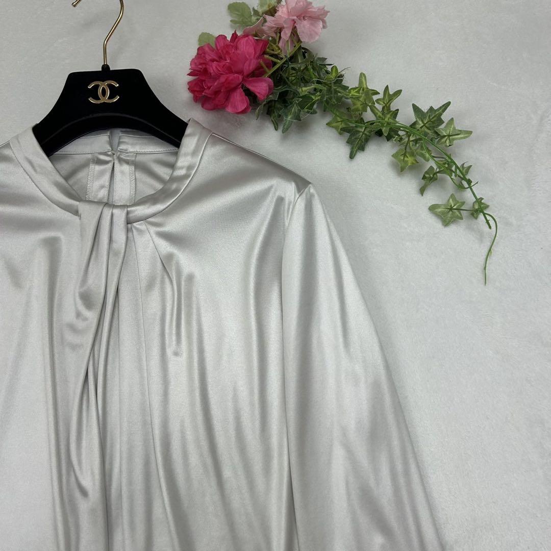 R142 美品 XL 13+ レリアンプラスハウス グレー ブラウス レディース