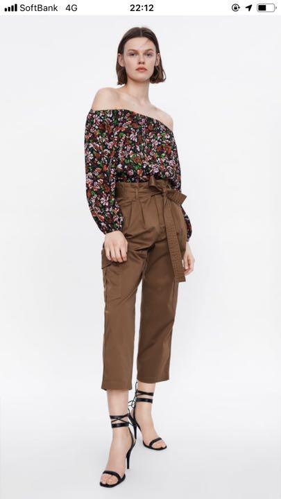 zara フラワー柄ブラウス チューブトップ