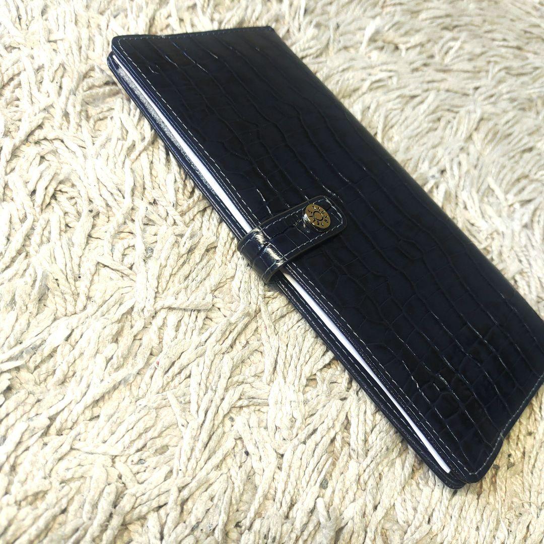 【新品未使用】ペレボルサ　スリムウォレット　クロコ型押し　ネイビー　長財布