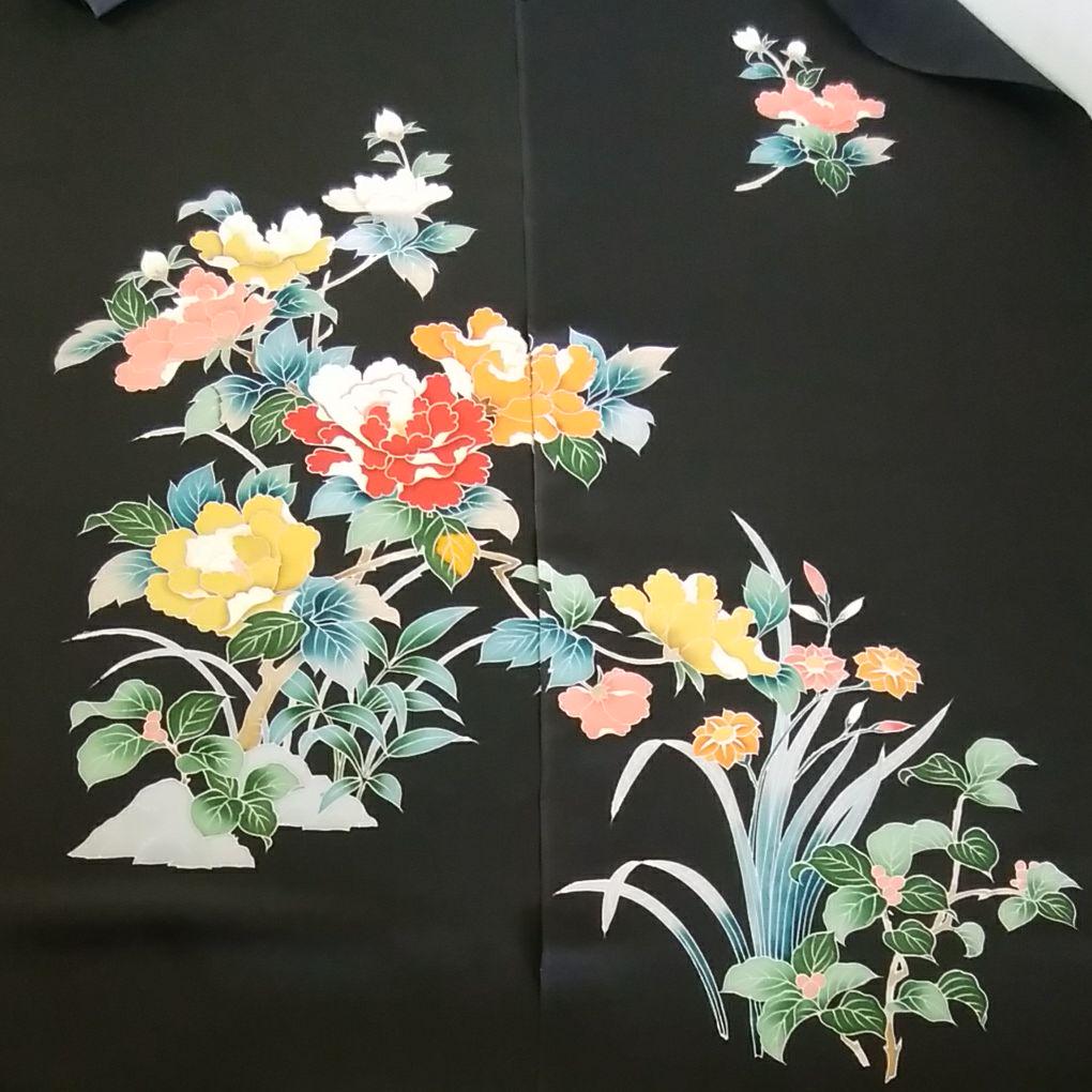 友禅染 牡丹と水仙