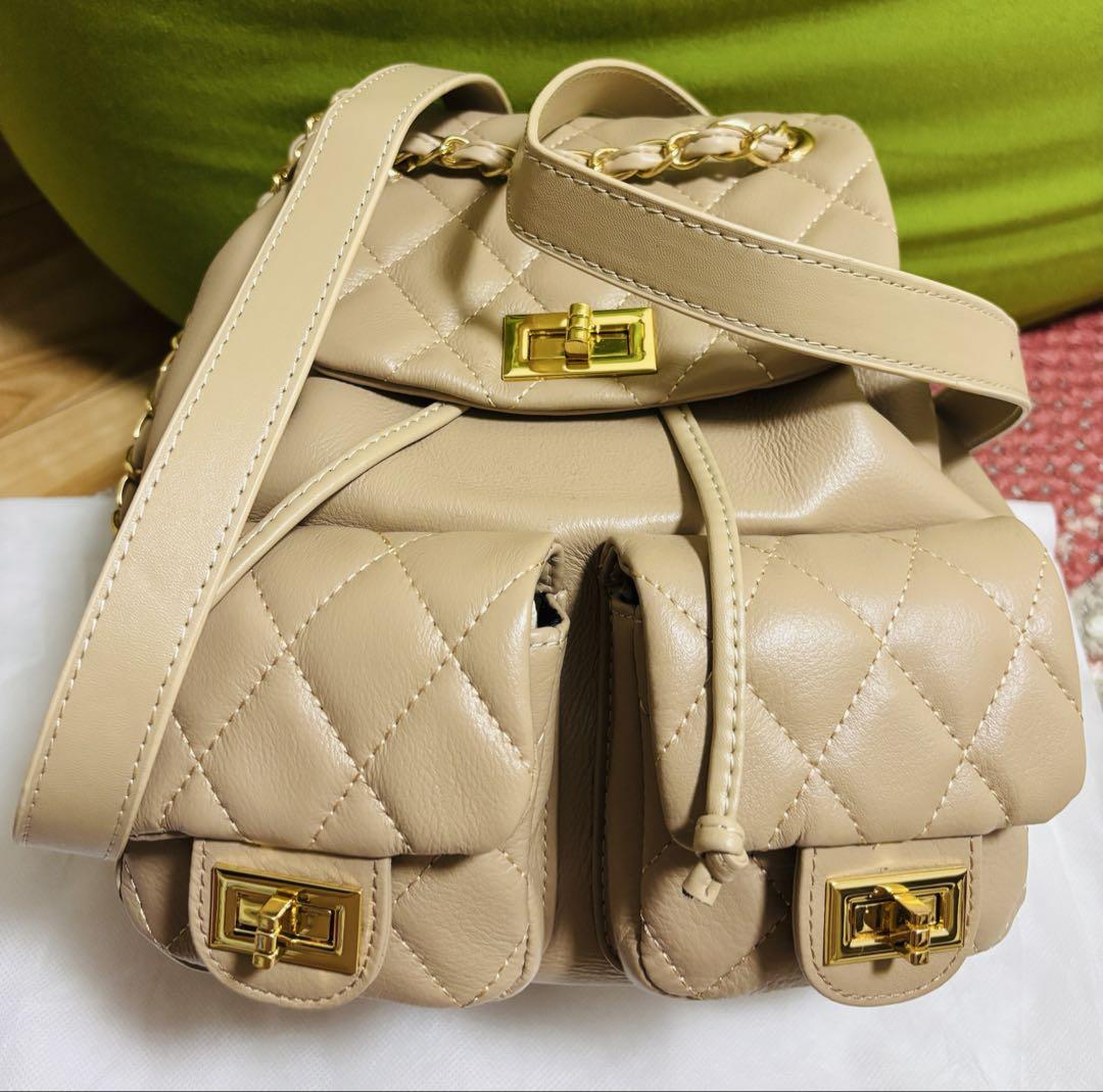 DHOLIC キルト風カウレザーバックパック ピンクベージュ