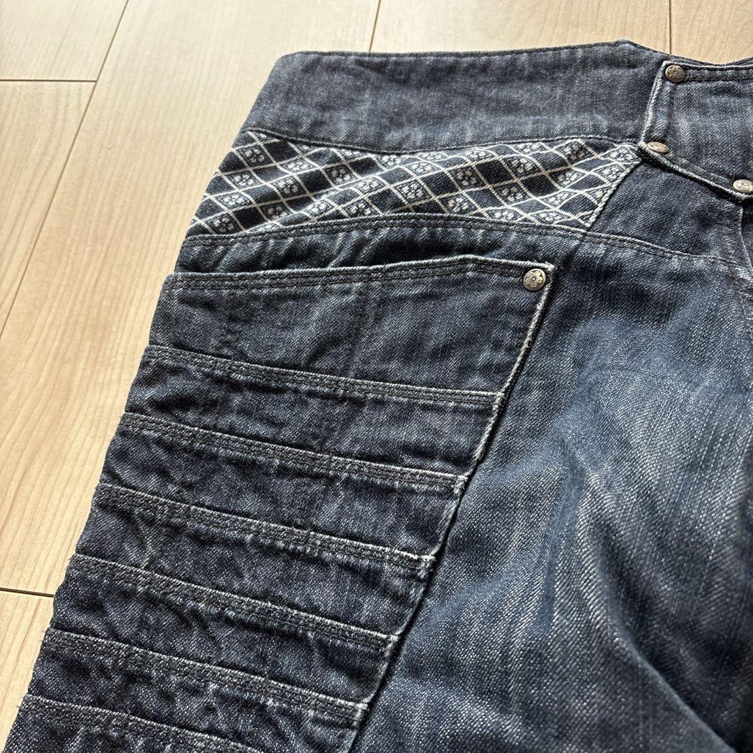 【定価5万円】京都デニムパンツ　鎧ジーンズ リジッド 濃紺 和柄 大鎧　32