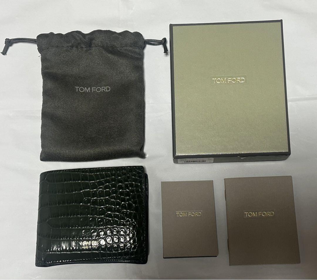 s*m様 トムフォード TOMFORD レザー クロコ型押し　二つ折り財布 グリ
