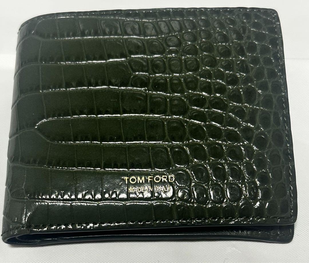 s*m様 トムフォード TOMFORD レザー クロコ型押し　二つ折り財布 グリ