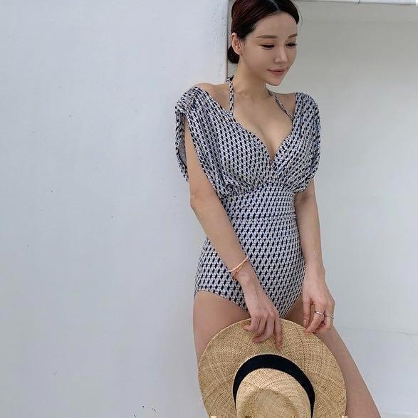 韓国 海外 ハイウエスト ワンピースビキニ モノキニ タンキニ 水着 ...